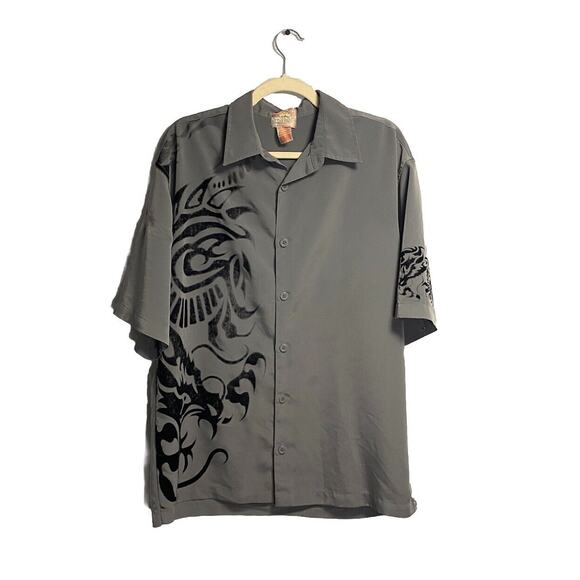 JNCO Button Up‎ Shirt Mens Medium Y2K Grunge Hip Hop Rap Gray RARE 90s Graphic - Picture 1 of 5